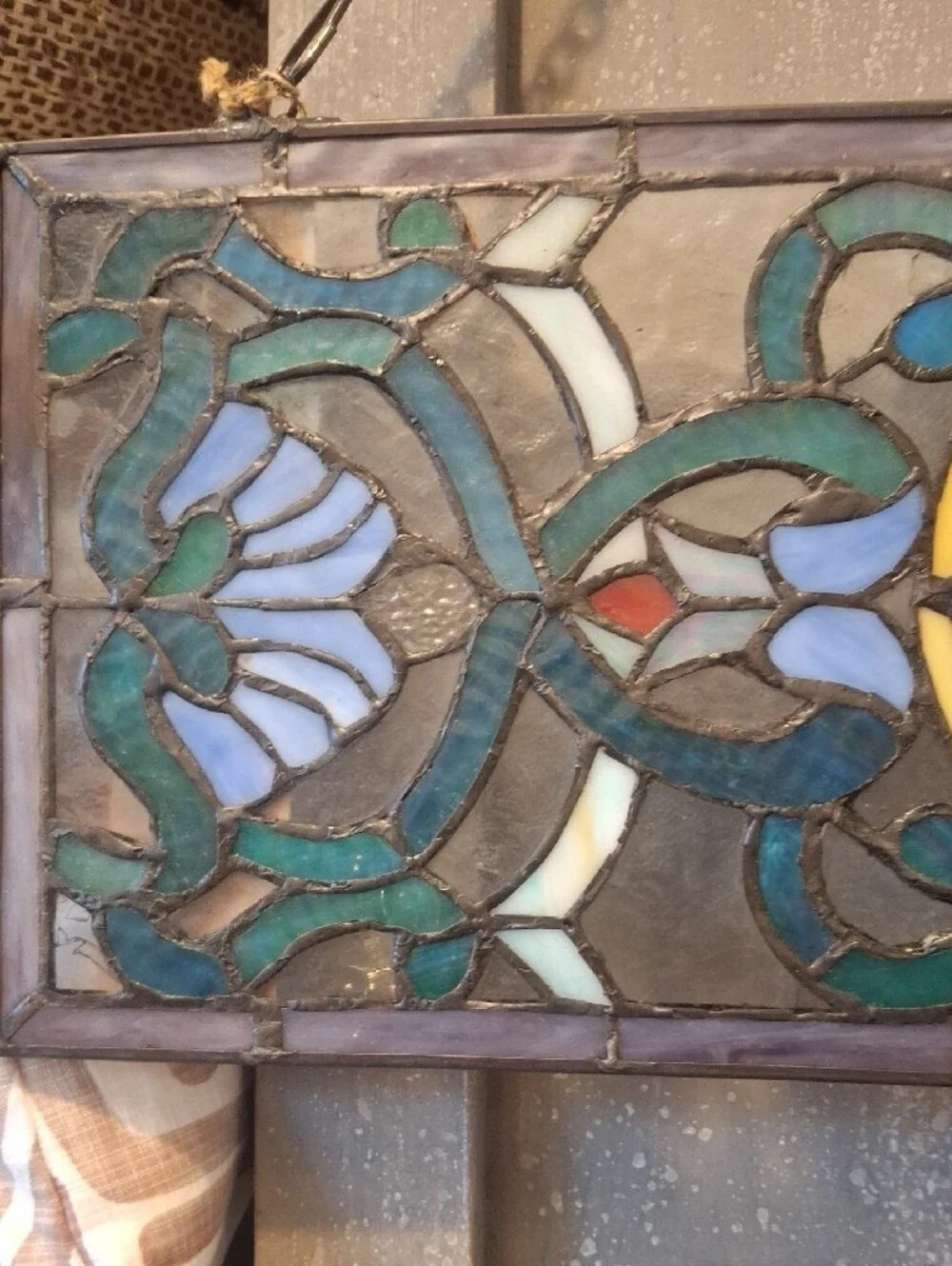 Teal and Yellow Stained Glass Decorative Hanging Mirror Panel